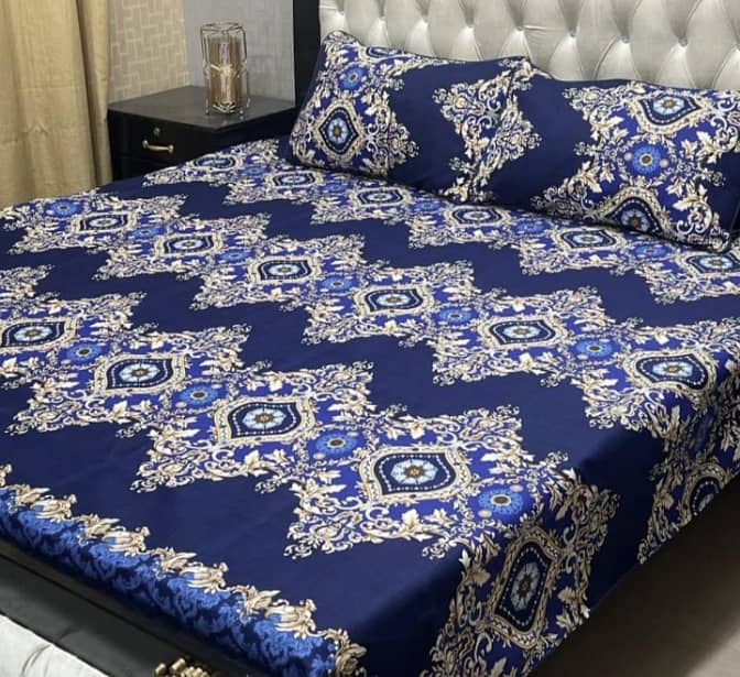 3 Pcs Crystal Cotton Printed Double Bedsheet 5