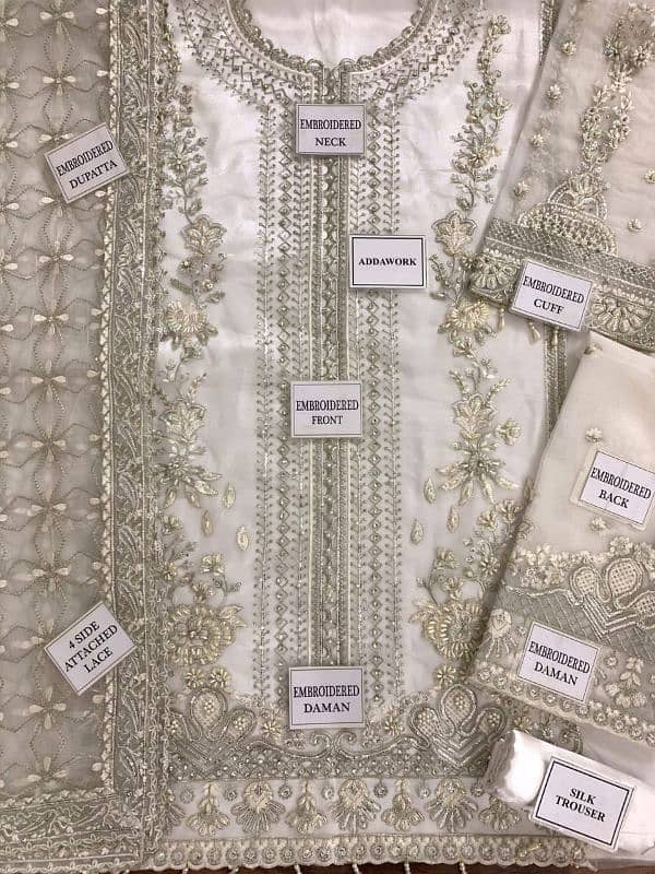 AFROZEH 3 PCs Organza Fabric Full Heavy Embroidery Suit 0