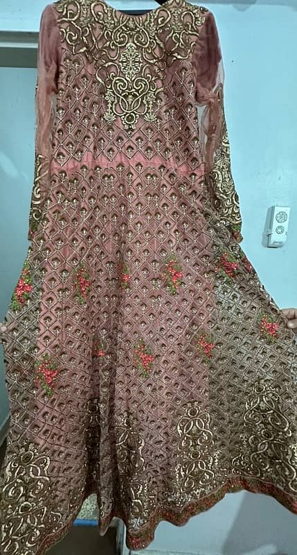 Bridal Heavy Tea Pink Long Maxi with Embroidered Dupatta and trouser 0