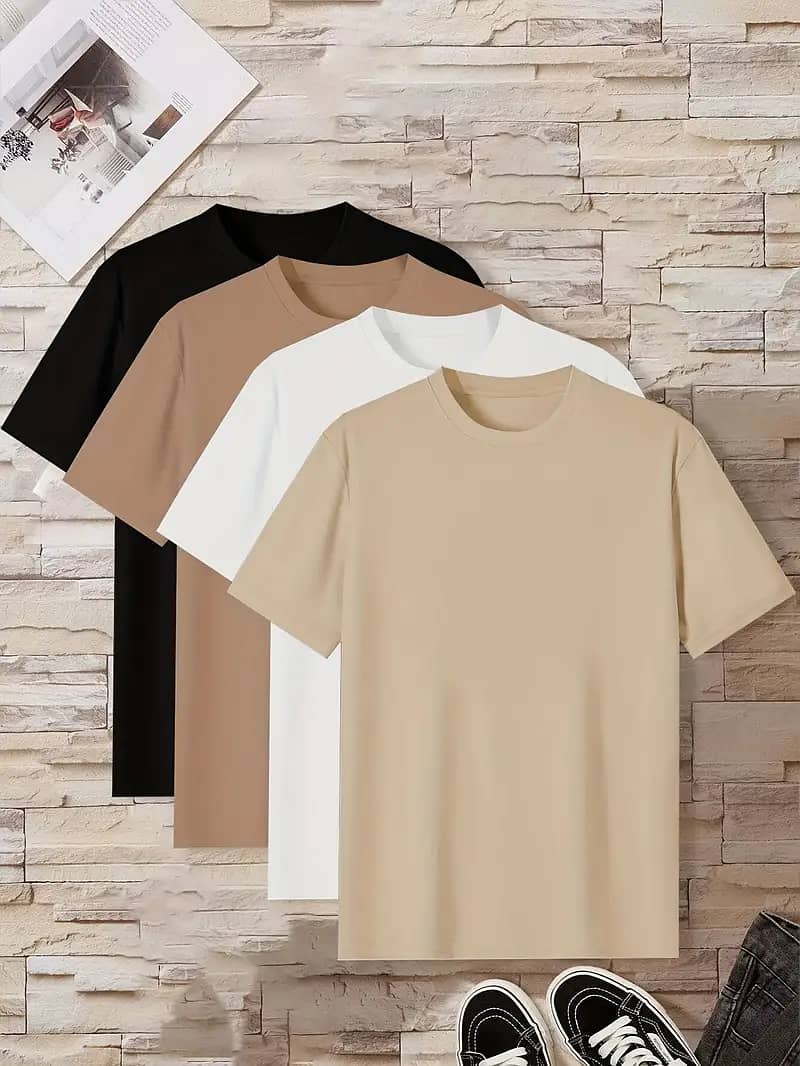 4 Pcs Of Men's Simple Style Casual Solid Color Tees 0