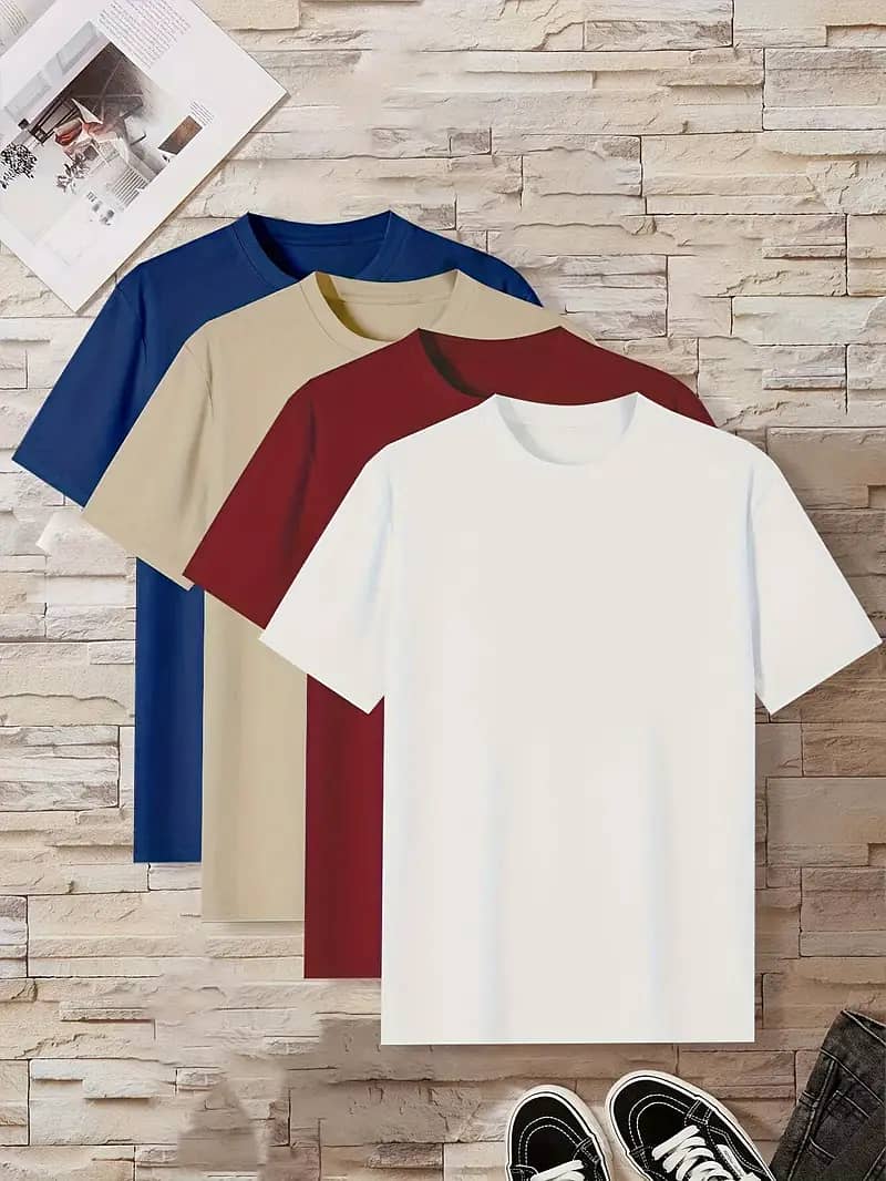 4 Pcs Of Men's Simple Style Casual Solid Color Tees 1