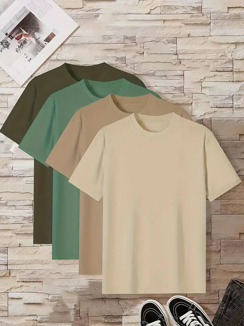 4 Pcs Of Men's Simple Style Casual Solid Color Tees 2