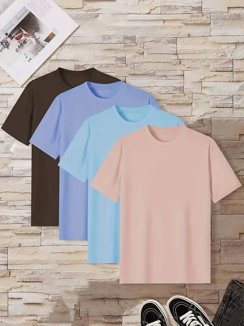 4 Pcs Of Men's Simple Style Casual Solid Color Tees 4