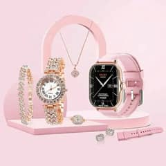 Elegant Women Smart Watch with Bracelet, Ring, and Earrings