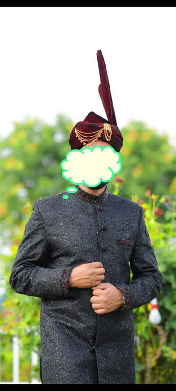 Sherwani black colour with kulla 2