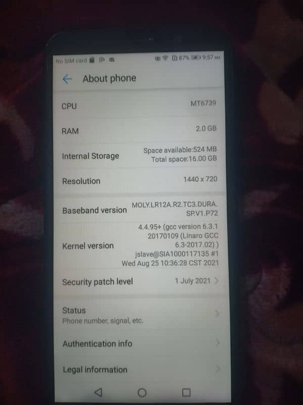 Huawei honor 7s Ram2/16Rom 5