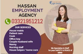 House maids,Driver, Patient care , Couple , Cook , Office Boy ,Guard