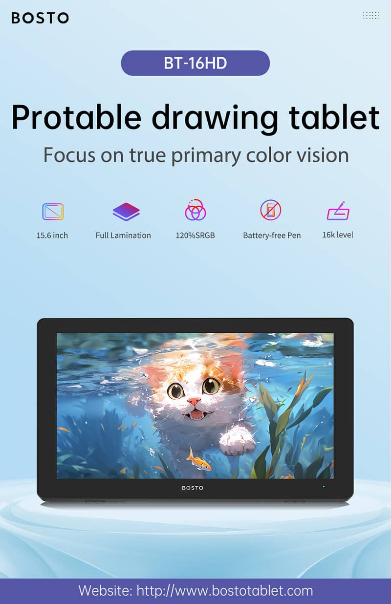 Bosto HDT 15.6-Inch High-Definition Touch Drawing Tablet 16k pen Press 5