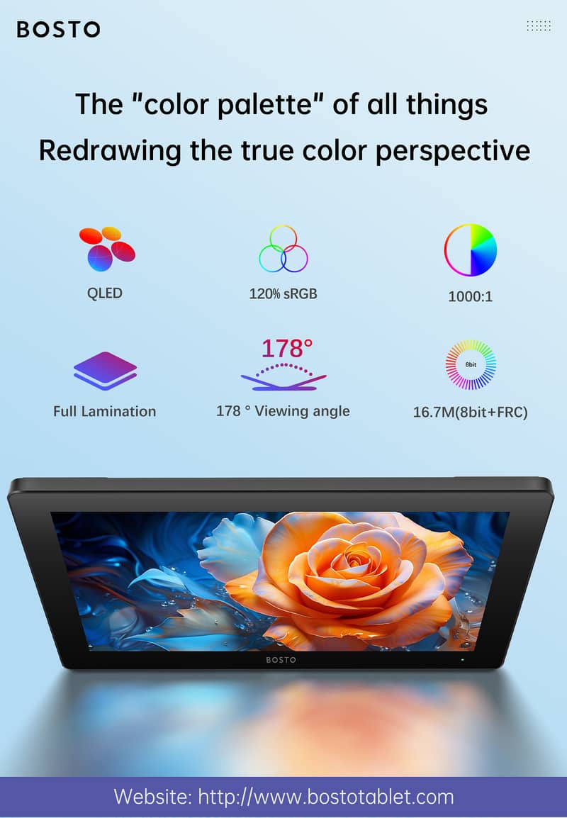 Bosto HDT 15.6-Inch High-Definition Touch Drawing Tablet 16k pen Press 7