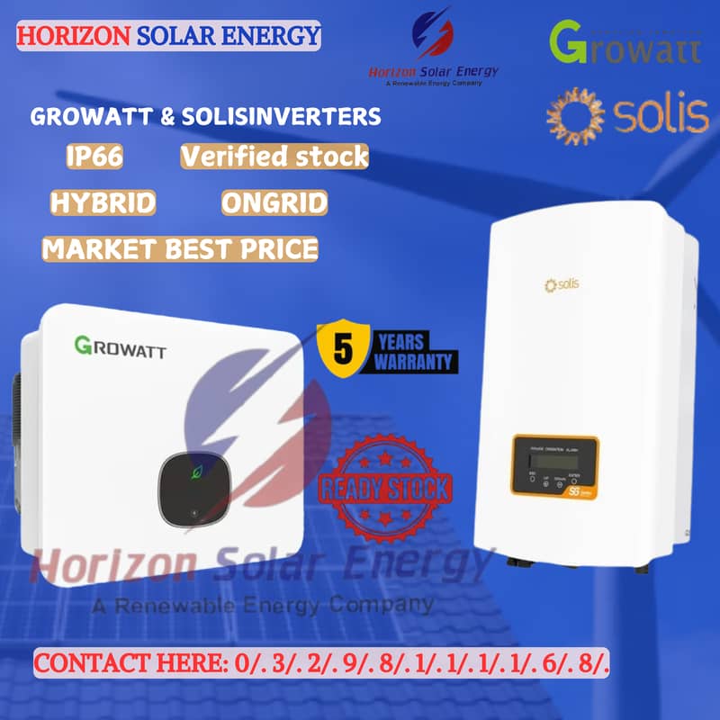 GROWATT & SOLIS SOLAR INVERTERS HYBRID | ONGRID -IP66 5 YEARS LOCAL W 0