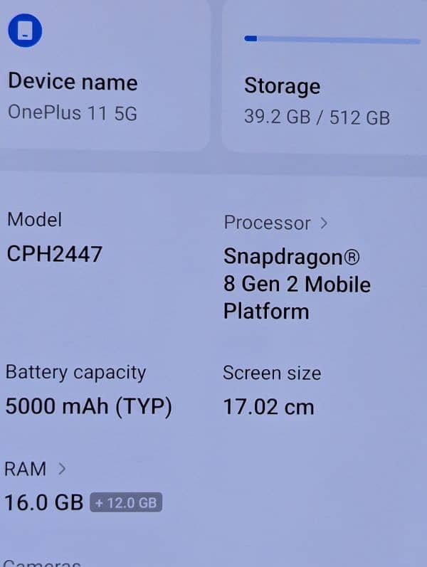 one plus 11.16 GB Ram 512 memory 2