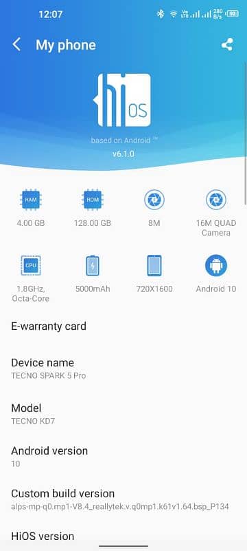 Tecno Spark 5pro 4/128 5000Mah battery vip camera all ok with box 0