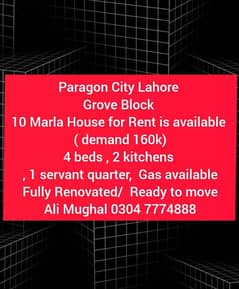 10 Marla House for Rent in Grove Block near Gate 1 and masjid