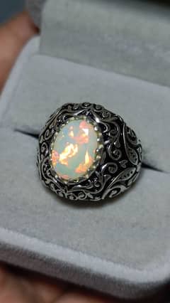 Natural Milky White Fire Opal Ring stunning design pure stone