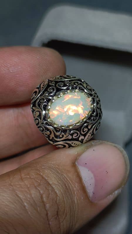 Natural Milky White Fire Opal Ring stunning design pure stone 1