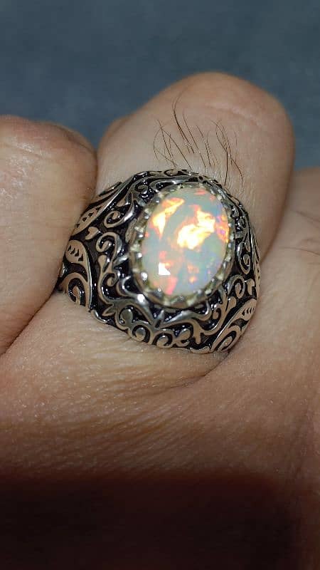 Natural Milky White Fire Opal Ring stunning design pure stone 2