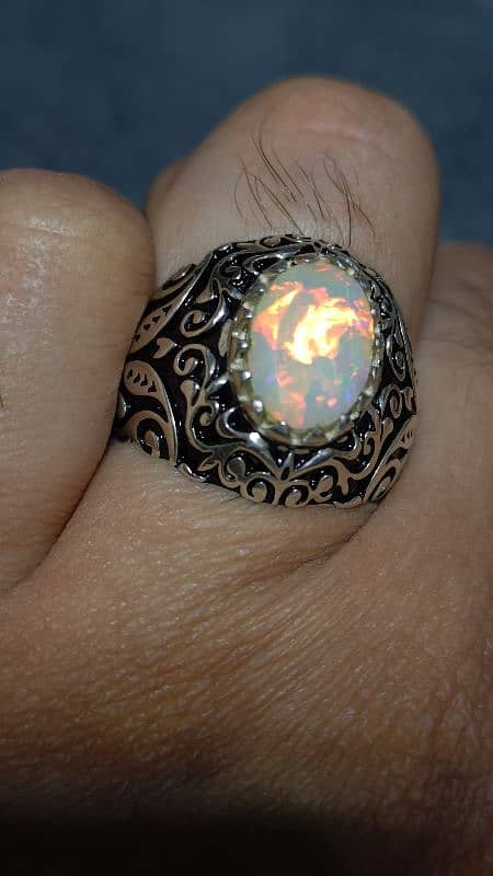 Natural Milky White Fire Opal Ring stunning design pure stone 3