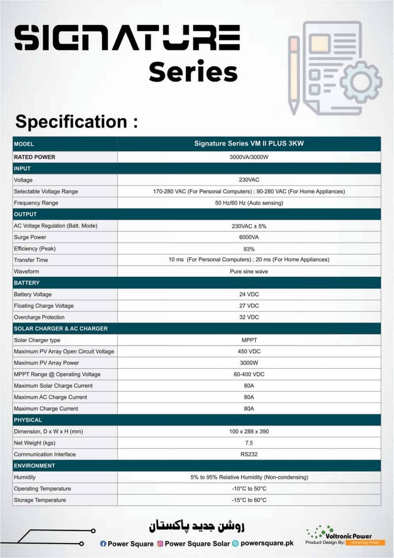 POWER SQUARE  SIGNATURE SERIES HYBRID INVERTER  3KW 2