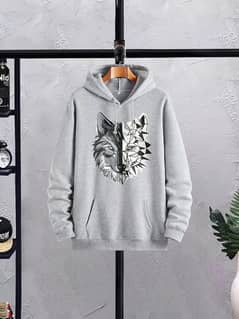 Men,s Fleece Hoodie track Suit - 2 Pcs Grey Printed Set