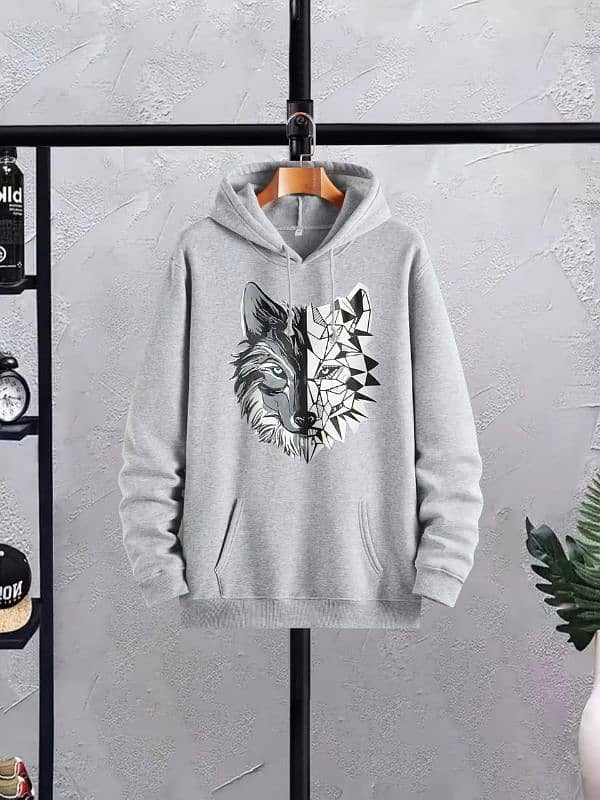 Men,s Fleece Hoodie track Suit - 2 Pcs Grey Printed Set 0