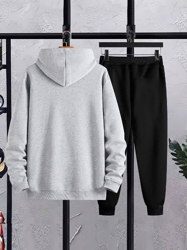 Men,s Fleece Hoodie track Suit - 2 Pcs Grey Printed Set 3