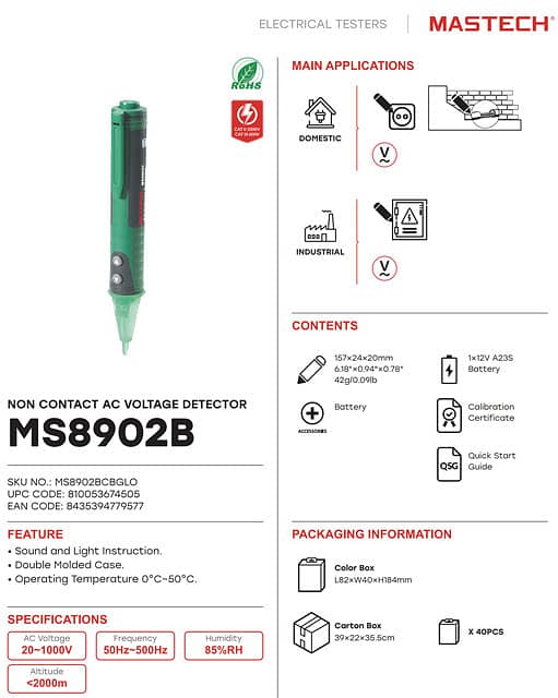 AC Voltage Detector MS8902B MSTECH 2