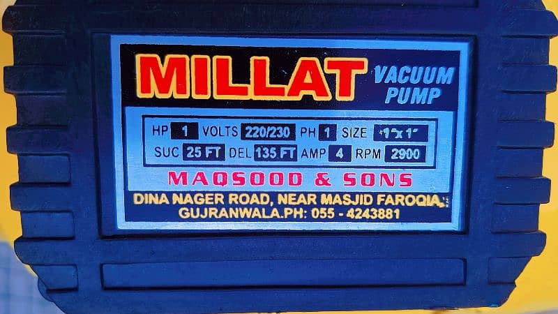 Millat vacuum pump 1hp brand new 1