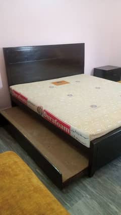 king bed with mattress,side tables, attached single bed