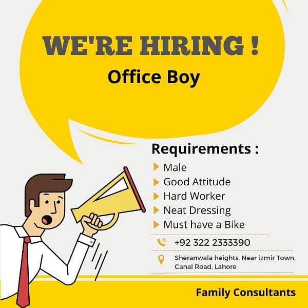 Female staff and Male office boy required 1