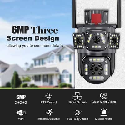 Ptz Wifi Outdoor Security 3 Camera Lens, 3 Screen, Color Night Vision