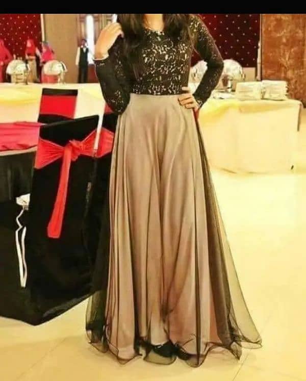 Maxi Dress Party Dress + Net Dupatta Black and Gold Color 0