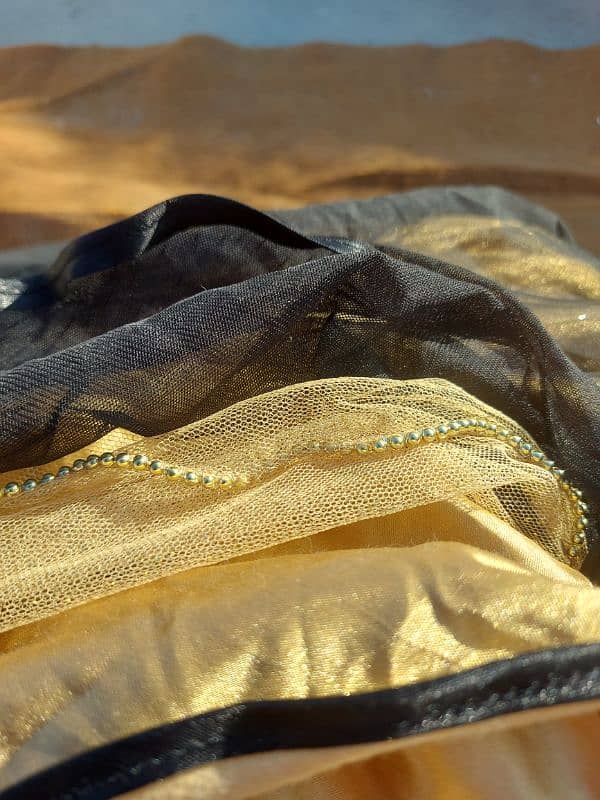 Maxi Dress Party Dress + Net Dupatta Black and Gold Color 7