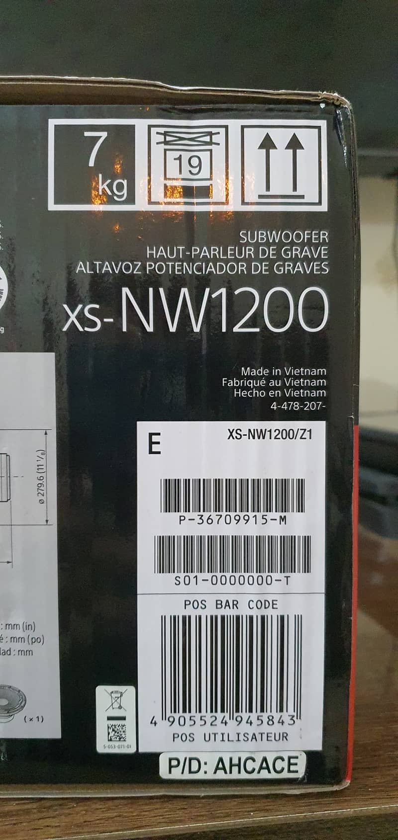 Sub woofer Sony Xplod XS NW 1200 Made in vietnam 5