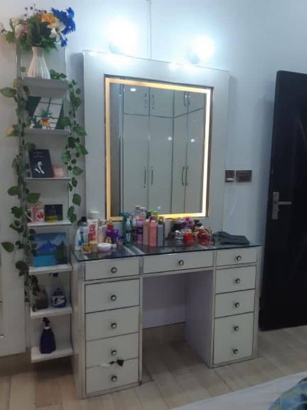 one foldable double bed, dressing table with mirror and, long mirror 5