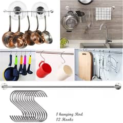 Kitchen Washroom Pot Accessories Storage Railing Set hooks with Rod