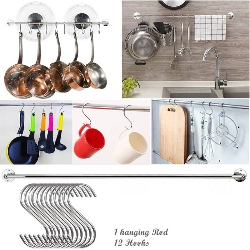 Kitchen Washroom Pot Accessories Storage Railing Set hooks with Rod 0