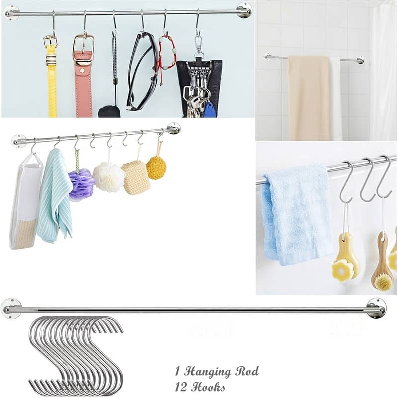 Kitchen Washroom Pot Accessories Storage Railing Set hooks with Rod 2