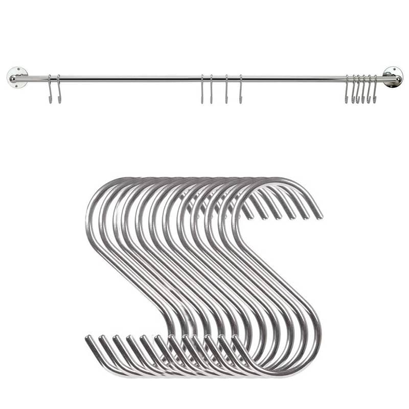 Kitchen Washroom Pot Accessories Storage Railing Set hooks with Rod 3