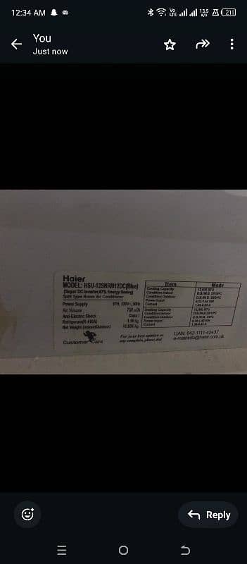 haeir 1 ton ac in very good condition inverter ac 3