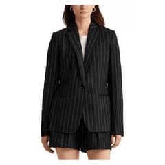 Navy Blue Striped Long Coat For Females, Size Medium to Extra Large