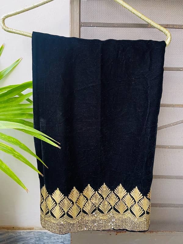 black embroidered velvet shawl 1