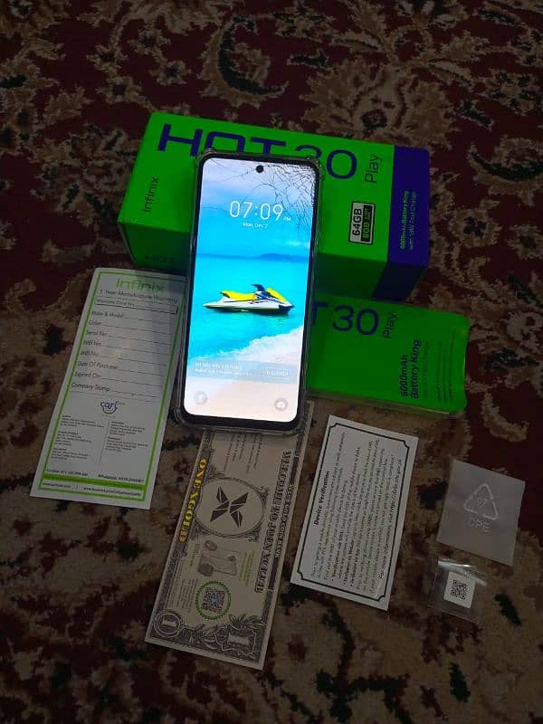 infinix hot 30 play 4 64 with box no open no repair 1.5 month warranty 1