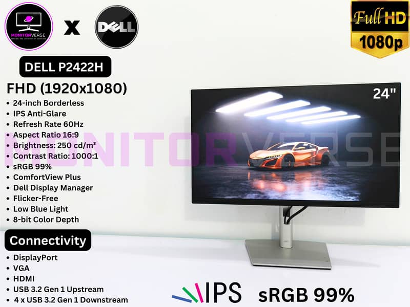 24inch IPS FHD 1080p 60hz sRGB 99% Dell P2422H LED Borderless Monitor 1