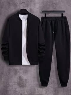 2pcs men log sleeve casual sports jacket and trousers set