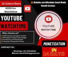 Get 4,000 Watch Hours & 1k Organic Subscribers –Monetize Your Channel