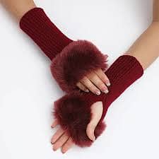 MIZUNO Fashion Women Faux Rebbit Fur Gloves Hand Wrist Warmer Winter 3