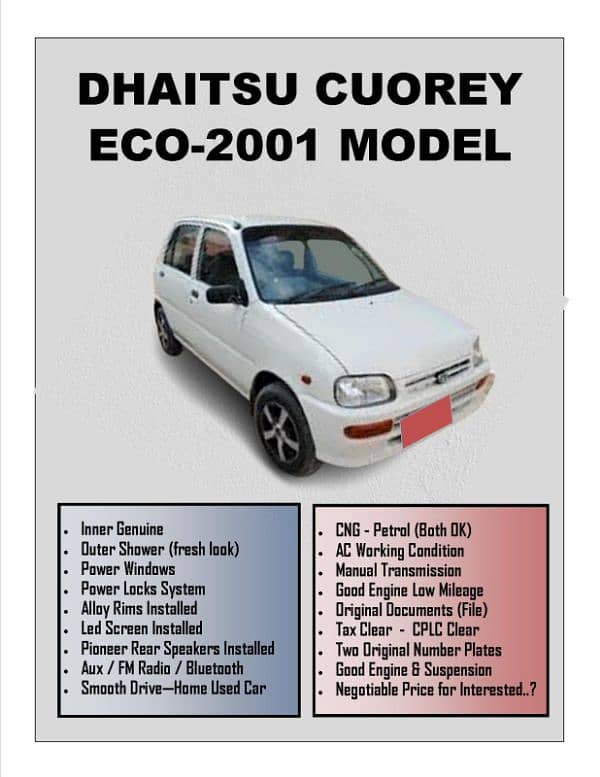 Daihatsu Cuore 2001 urgent sale 0