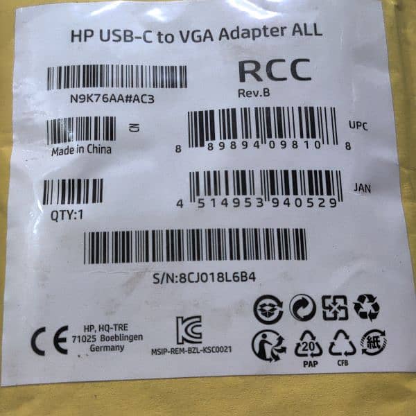 HP USB-C To VGA Adapter Type-C C Type Convertor Display MacBook latest 3