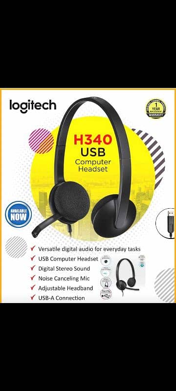 Logitech H340 USB Headset Noise Cancelling Mic Call Center Headphone 0