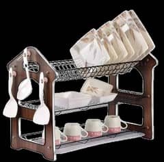 3 layer dishrack with wooden side